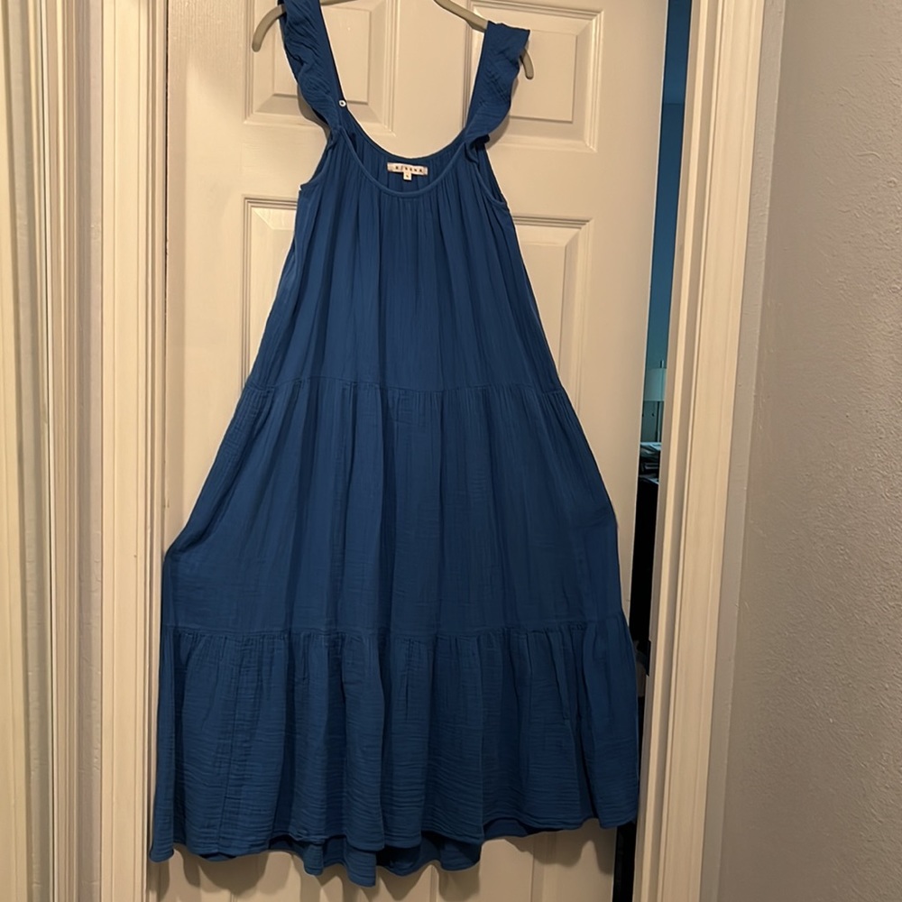 XiRENA dress bright blue double gauze cotton size Large - Picture 5 of 6
